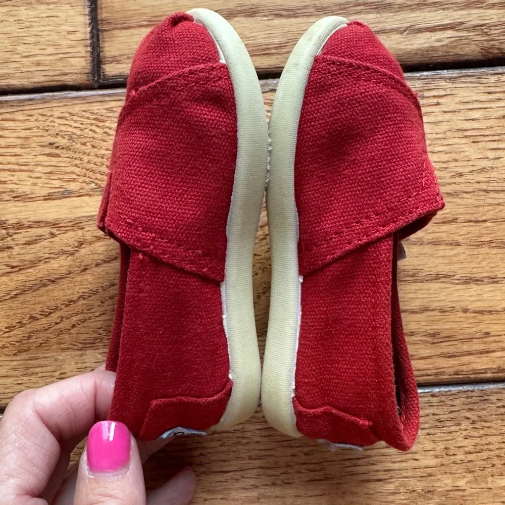 TOMS Alpargata Toddler Size T5 Red Canvas Slip On Hook Loop Shoes Play Casual